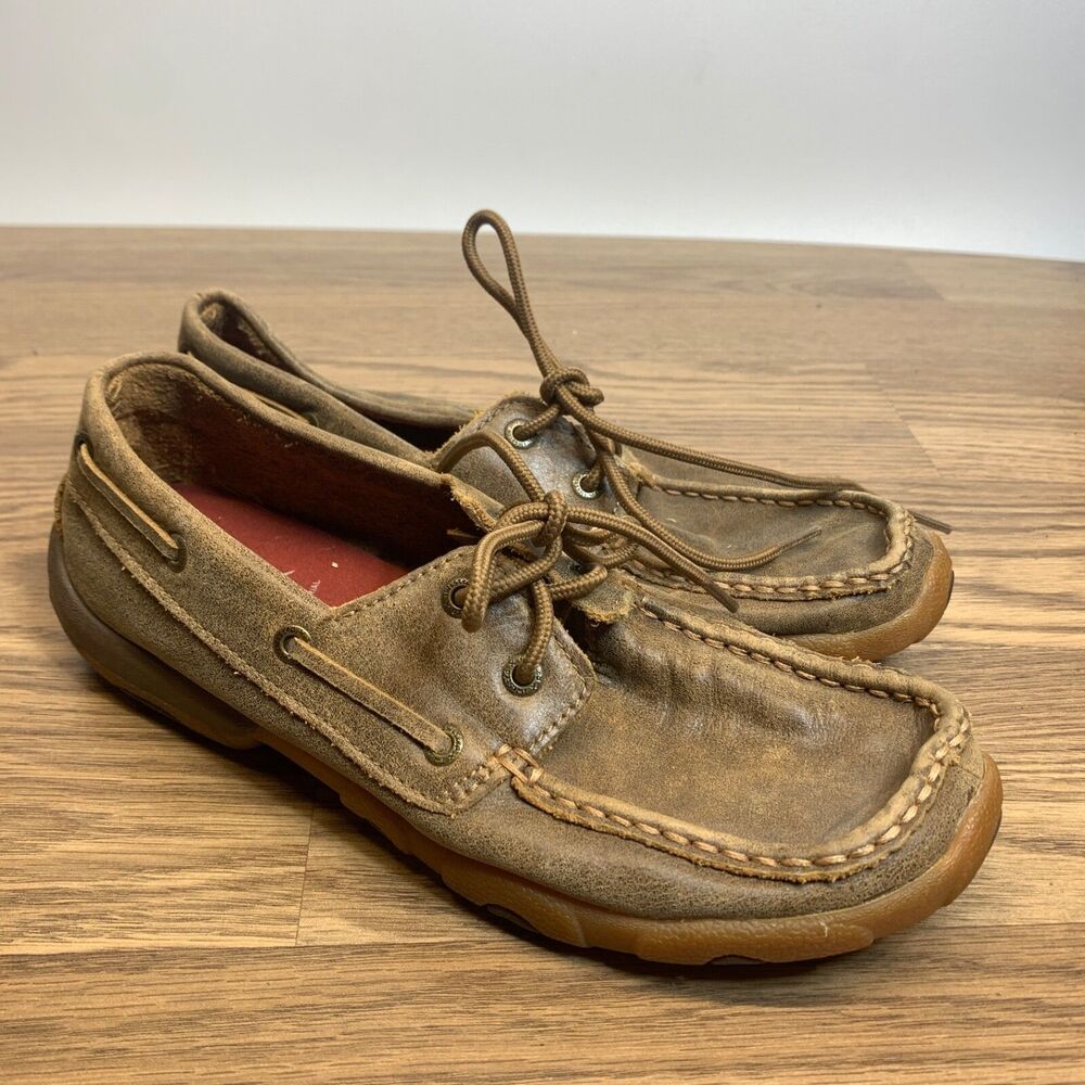 Twisted X WDM0003 Brown Leather Moc Driving Boat Casual Shoes Womens Size 7.5 M